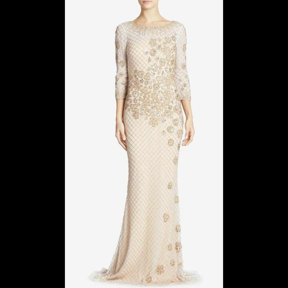 Basix Black Label Embellished Gown  Cream/Gold Size 4 New